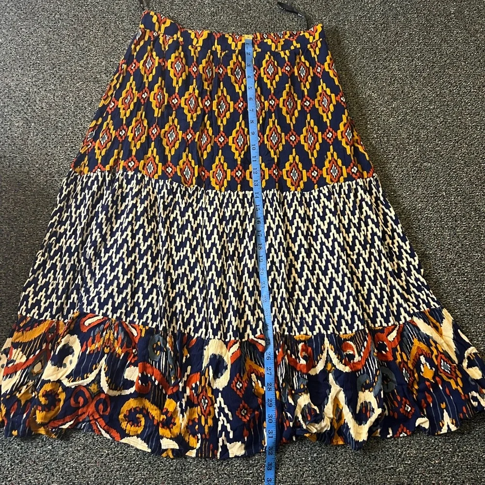 Navy Mixed Tribal & Chevron Print Midi Maxi Flowy Boho Relaxed Fit Skirt Sz XL - Picture 14 of 15